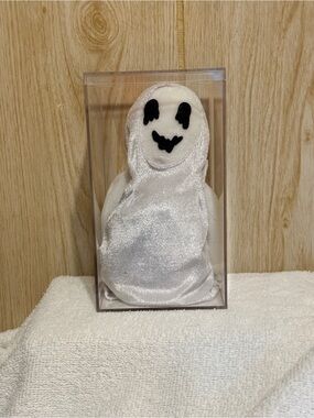 White Plush Ghost Figurine in Clear Display Case